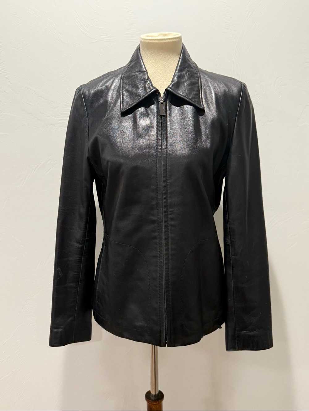 Vintage Nine West Classic Black Leather Zip-Front Jacket